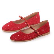 Runde Zehe Strass Schnalle Riemen Flats - Image 6