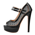 Peep Toed Plateau Pumps mit Schnallen Riemchenpumps Sexy Stilettos Mesh Riemchenpumps