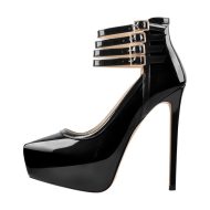 Lackpumps mit hohem Absatz und Knächelriemen und Schnalle - Image 5