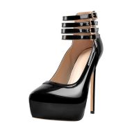 Lackpumps mit hohem Absatz und Knächelriemen und Schnalle - Image 6