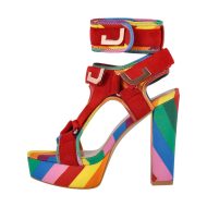 Sandalen mit Regenbogen Knöchelriemen und klobigem Absatz