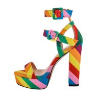 Sandalen mit Regenbogen Schnallenriemen und klobigem Absatz