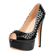 Peep Toe Pumps mit Plateausohle und Nieten - Image 2