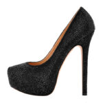 Plateau Pumps mit Glitzer Stilettos und runder Zehenpartie