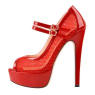 Peep Toed Plateau Pumps mit Schnallen Riemchenpumps Sexy Stilettos Mesh Riemchenpumps - Image 16