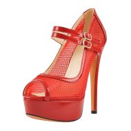 Peep Toed Plateau Pumps mit Schnallen Riemchenpumps Sexy Stilettos Mesh Riemchenpumps - Image 17