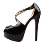 Plateau High Heels Peep Toe mit Kreuzriemen