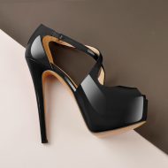 Plateau High Heels Peep Toe mit Kreuzriemen - Image 3