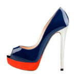 Blaue Retro Peep Toe Stiletto Pumps mit rotem Plateau
