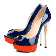 Blaue Retro Peep Toe Stiletto Pumps mit rotem Plateau - Image 2