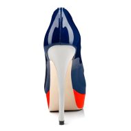 Blaue Retro Peep Toe Stiletto Pumps mit rotem Plateau - Image 3